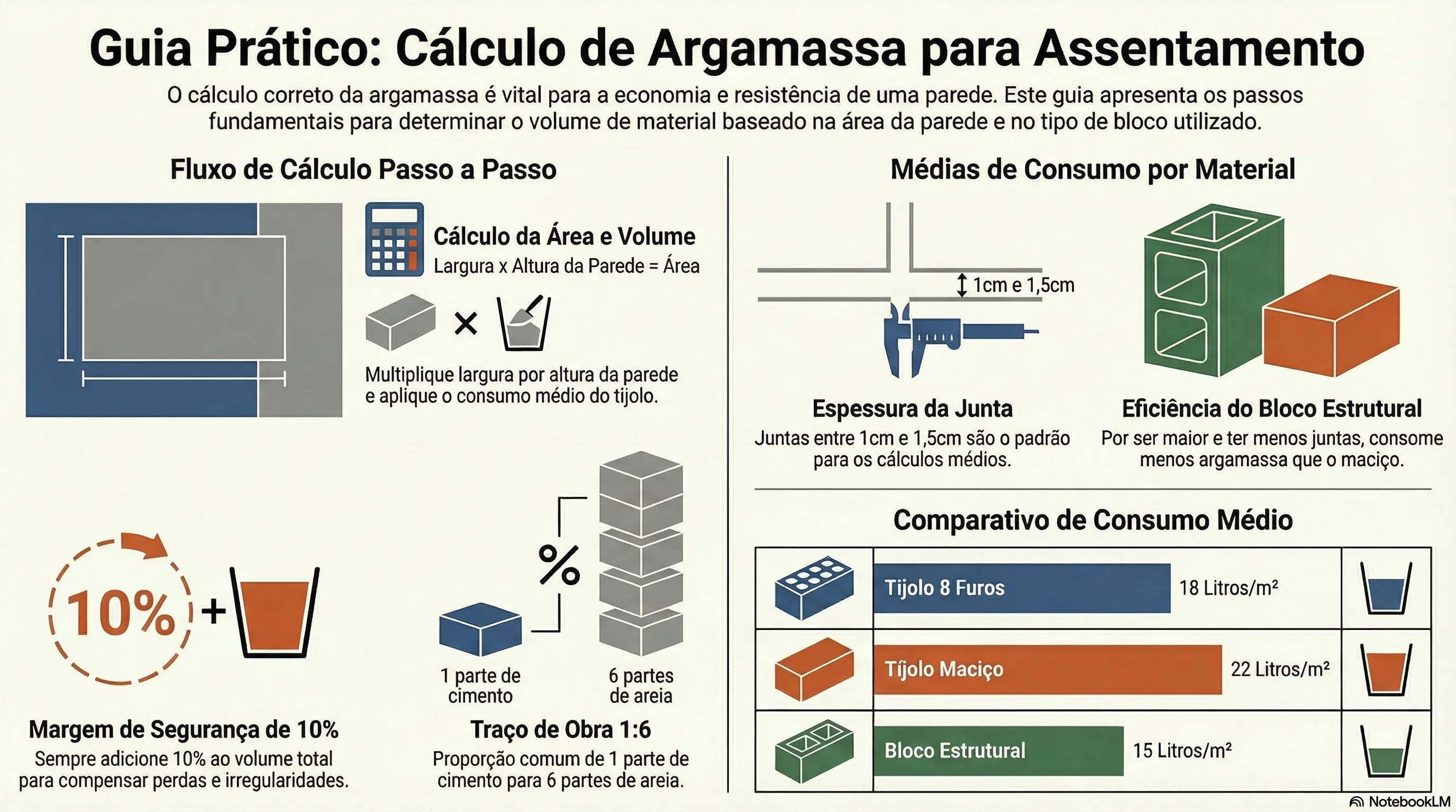 Infográfico: Guia prático de cálculo de argamassa para assentamento